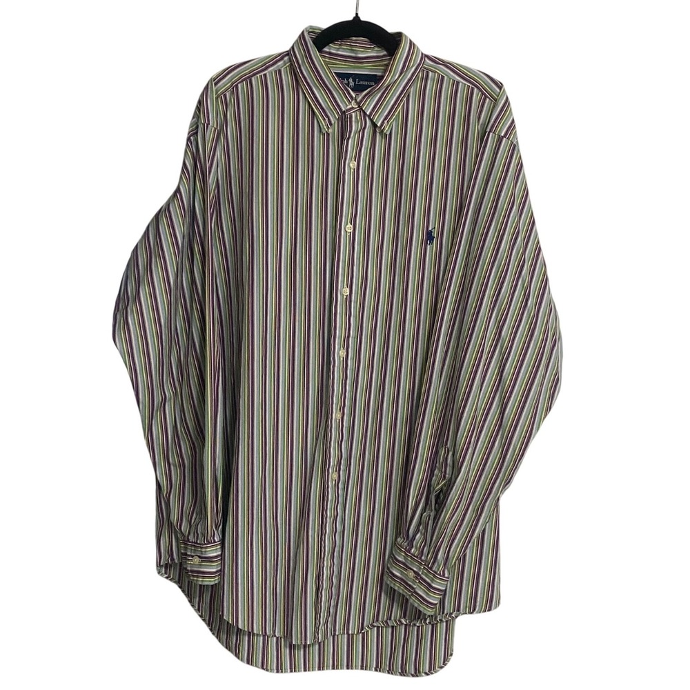 Ralph Lauren Mens XL Classic Fit Striped Button Down‎ Shirt Purple Green Multi